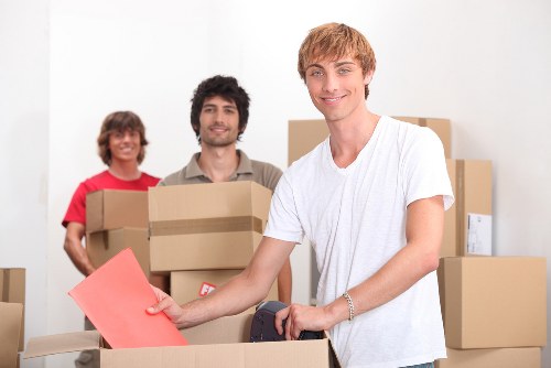 Commercial relocation team preparing equipment for office removals in Marksgate